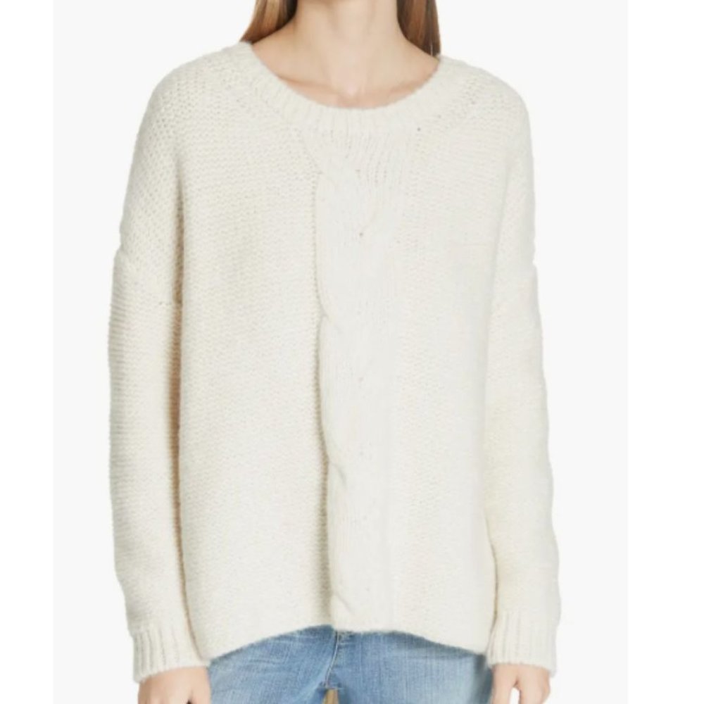 Eileen Fisher Womens Ballet Neck Boxy Hi Low Sweater Alpaca Soft White NWT$378